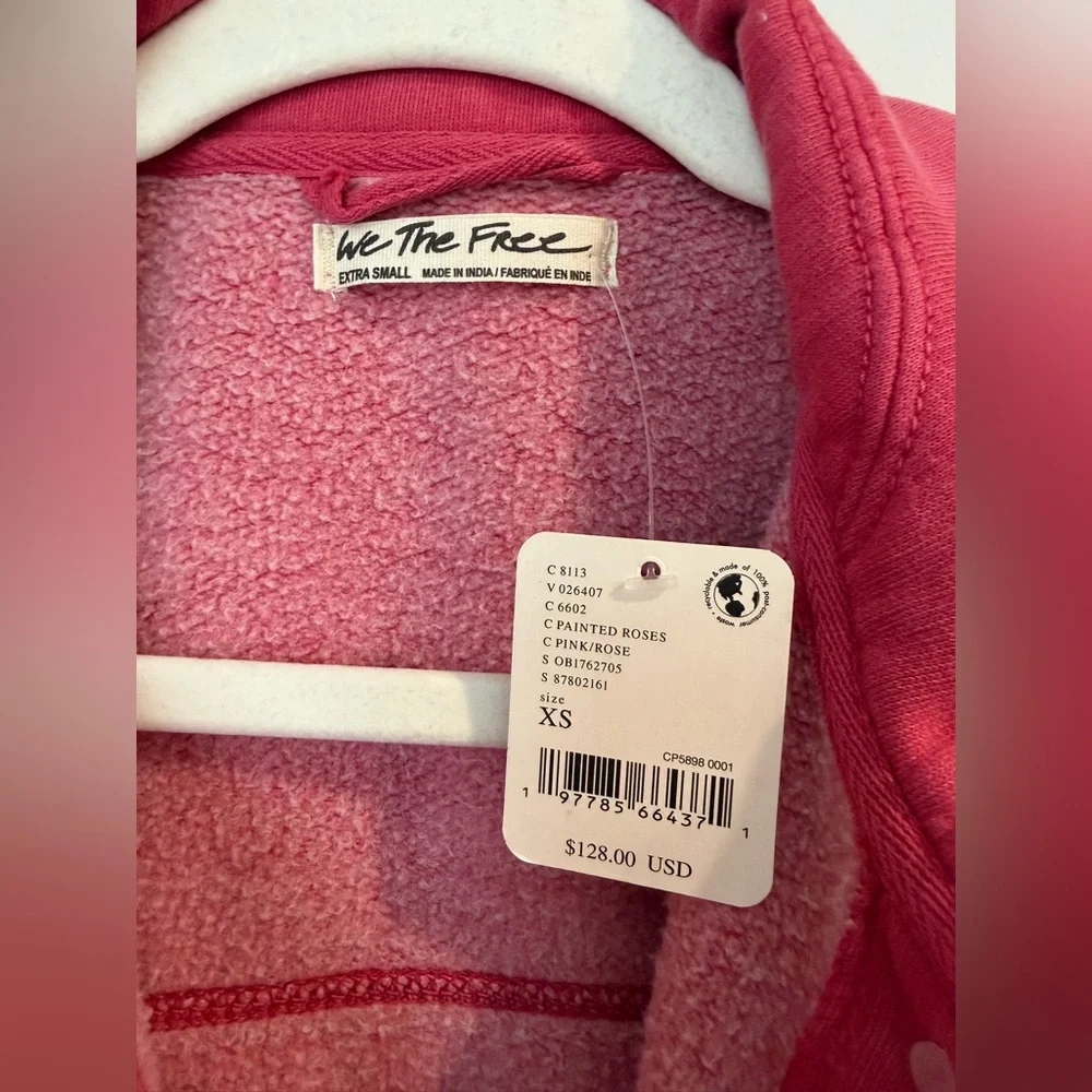 FREE PEOPLE We The Free Dawson Chore Jacket OVERSIZED Pink Painted Roses  XS/S/M